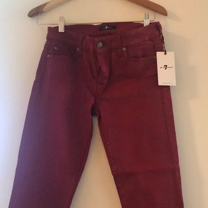 Size 28 mid-rise, skinny, wax, seven jeans.
